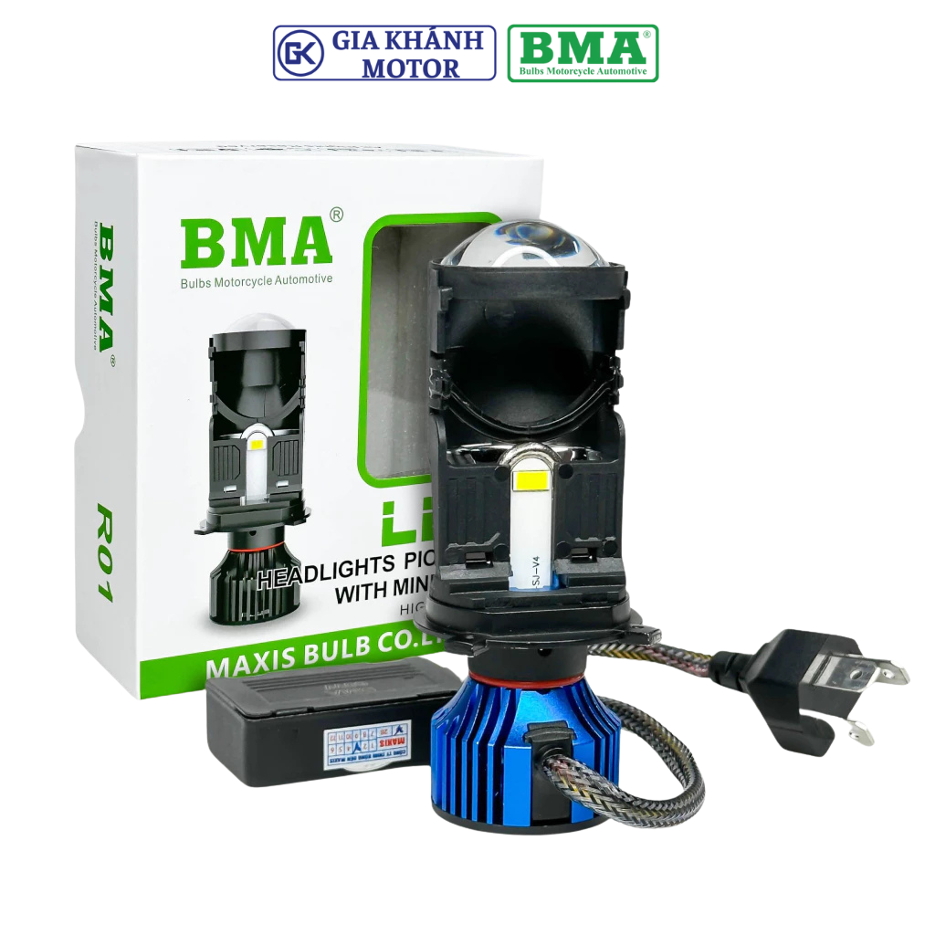 Đèn Pha LED Bi Cầu Mini BMA R01 60W Chân H4 Lắp Ô Tô Xe Máy
