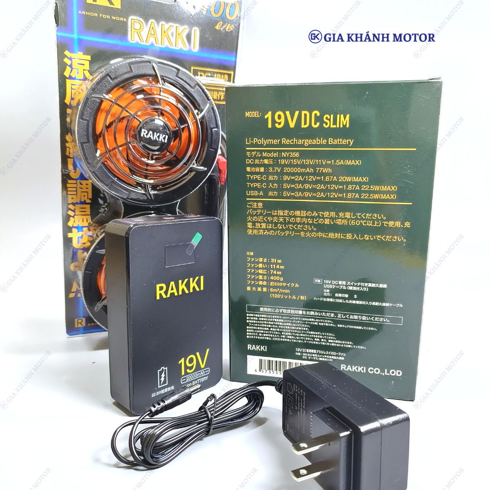 Bộ pin quạt áo điều hòa Rakki 19V – 20.000mAh