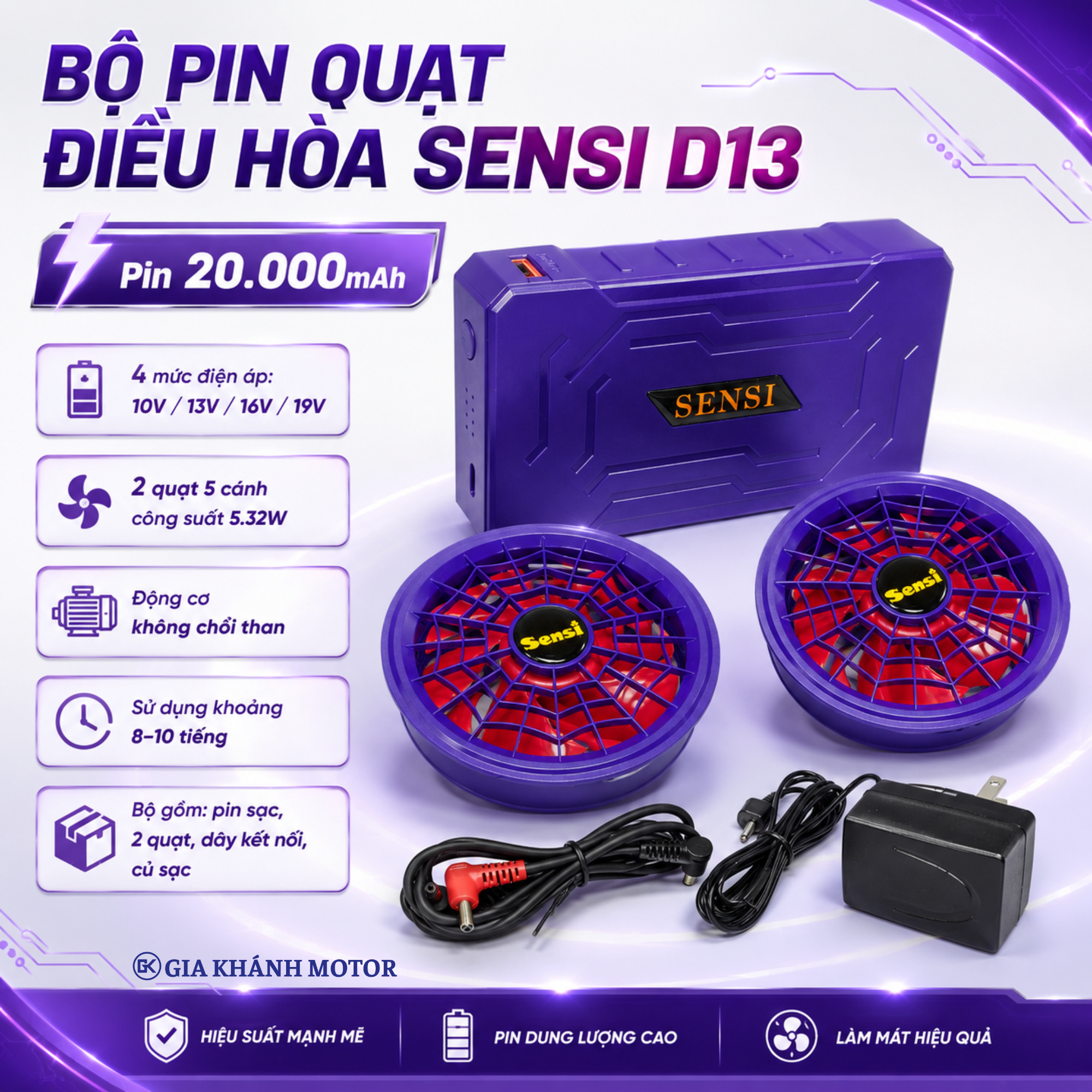Áo điều hòa SENSI D13 (Tím) 19V-20.000 mAh