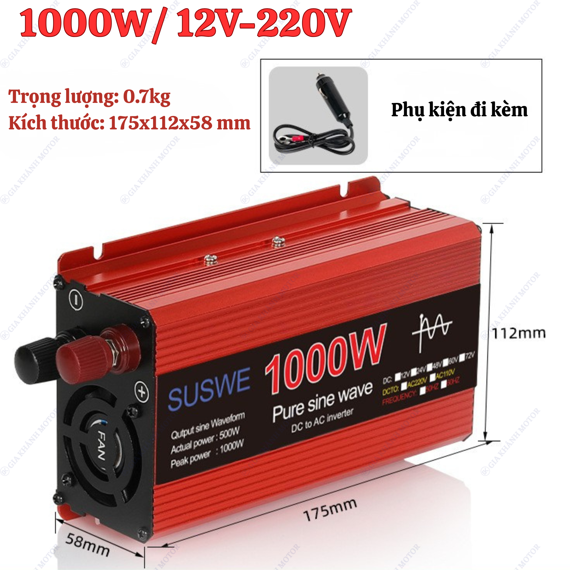Bộ Kích Điện Sóng Sin Chuẩn DC 12V → AC 220V SUSWE (1000W / 2000W / 3000W) - Ảnh 7
