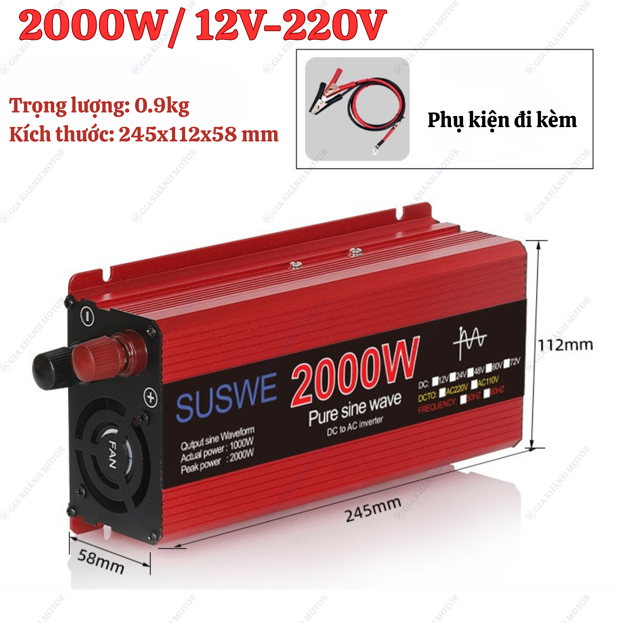 Bộ Kích Điện Sóng Sin Chuẩn DC 12V → AC 220V SUSWE (1000W / 2000W / 3000W) - Ảnh 8