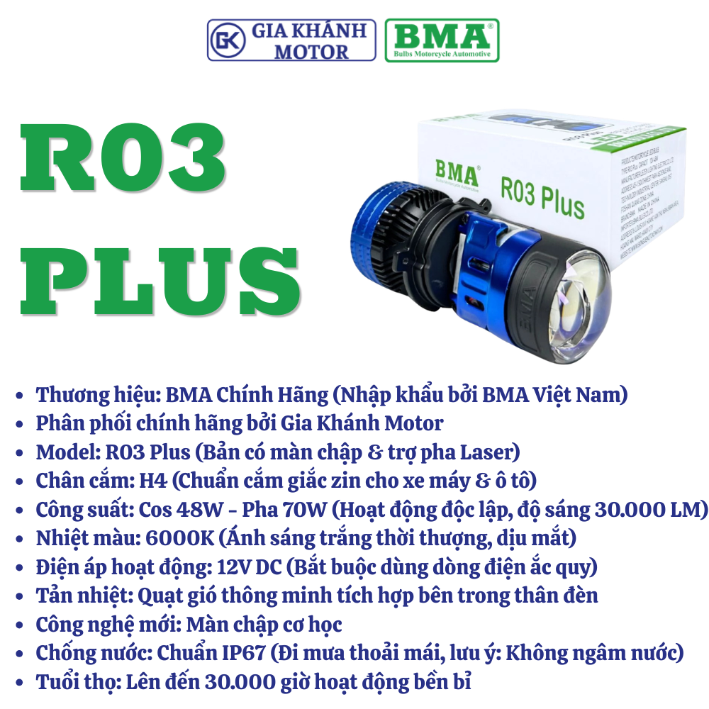 Đèn Pha Bi Cầu Mini H4 BMA R03 Plus 70W - Ảnh 7